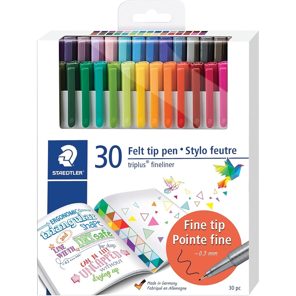 STAEDTLER Fineliner triplus Writing Pens – 30 Count Fiber Tip Pens