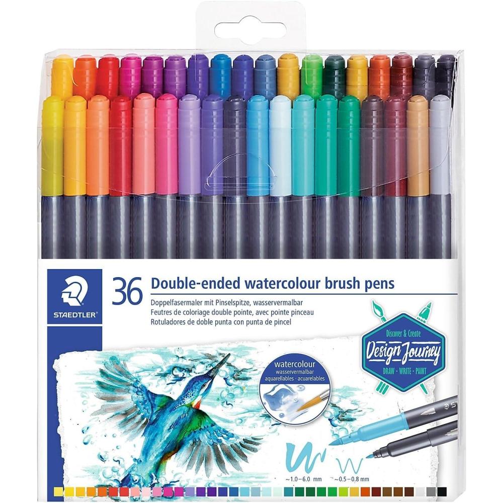 STAEDTLER double ended watercolor brush markers, marsgraphic duo, for illustrations, detail work, manga and expressive lettering, 36 colors 3000TB36LU