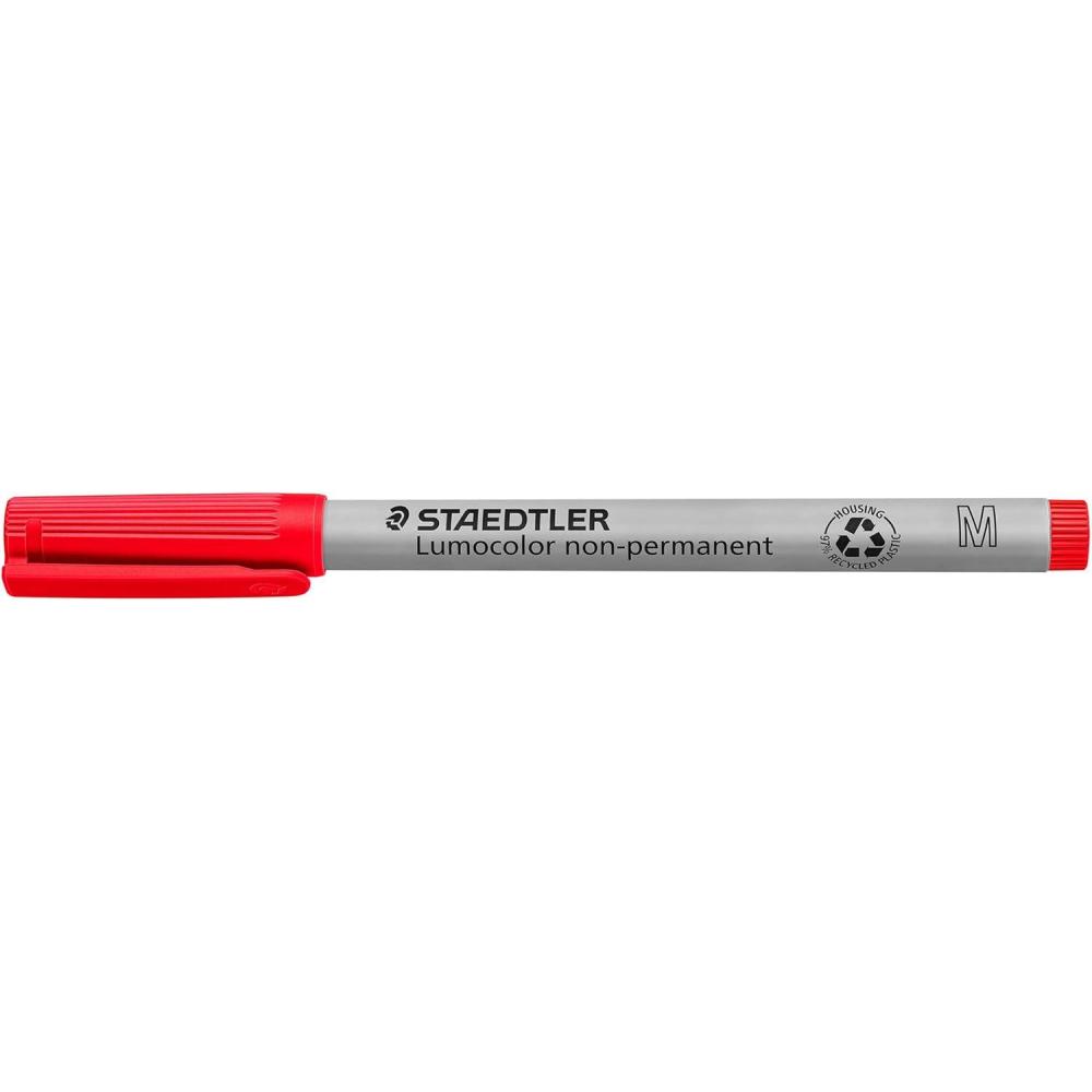 STAEDTLER Lumograph Non-Permanent Wet Erase Marker Pen, Fine Tip, Low Odor Colored Markers, Blue, 311-3(Red)