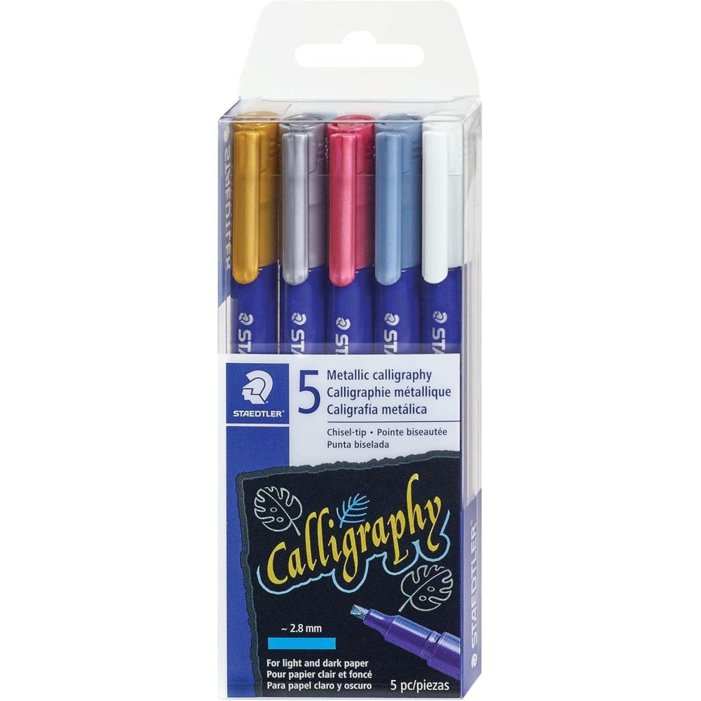 Staedtler metallic calligraphy markers, 5 metallic colours for light and dark paper, 8325 TB5