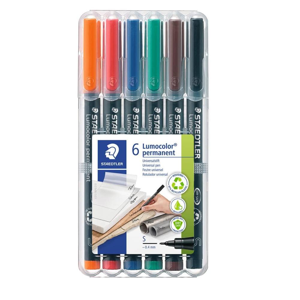 STAEDTLER 313 WP6 Lumocolor Universal Permanent Superfine Pens – Assorted Colours