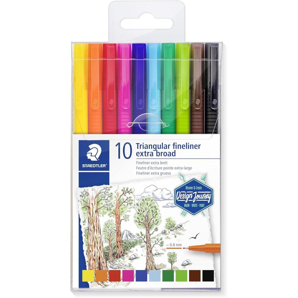Staedtler triplus broadliner, Marker Pen for Drawing, Drafting, Journaling, Pack of 10 Assorted Colors, 338 TB10-C
