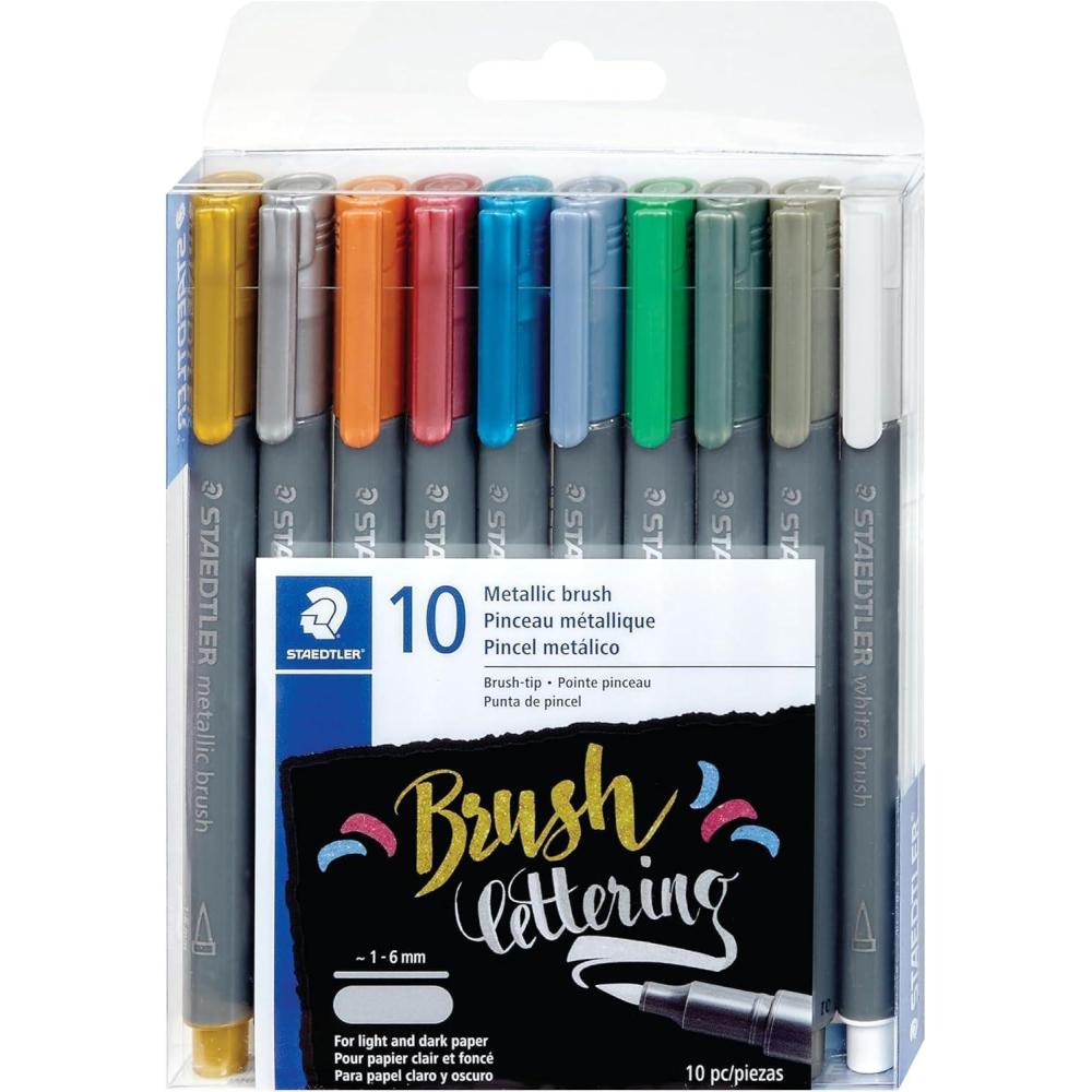 STAEDTLER Metallic Pens, 10ct, 1-2mm Bullet Tip, Assorted Colors, Opaque Ink that Writes on Light and Dark Paper; For Hand Lettering, Drawing, Scrapbooking, Cardmaking, and Crafts