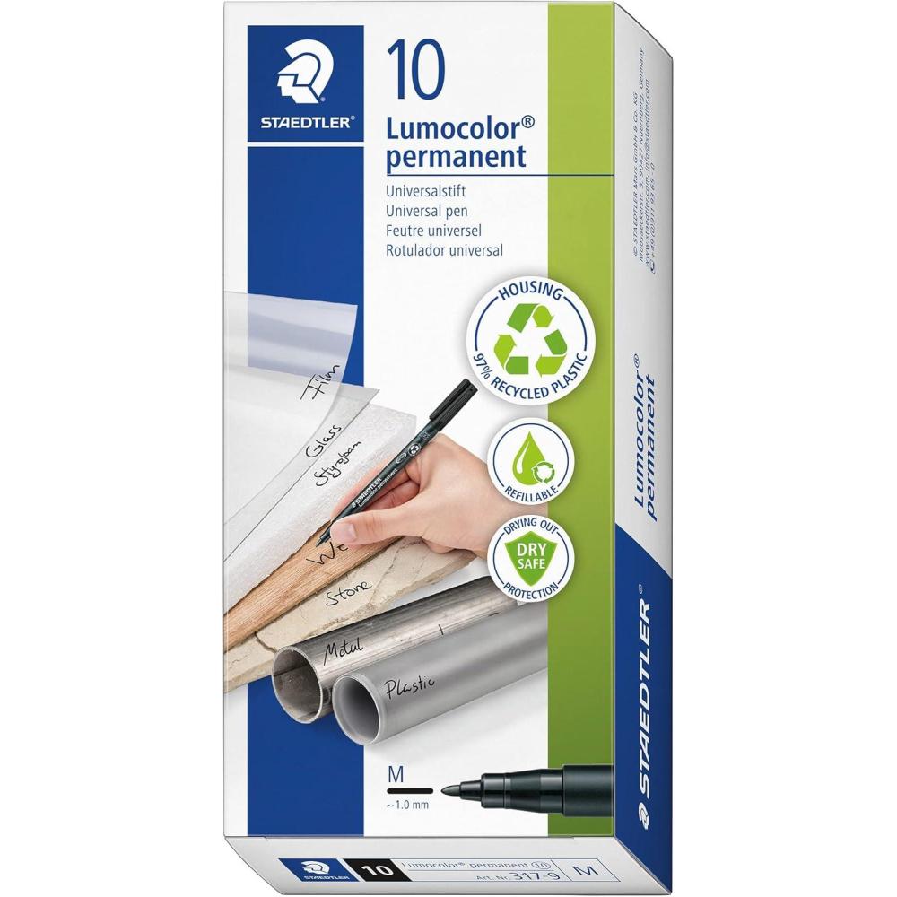 Staedtler Lumocolor Universal Pen, Medium, Felt Tip, Permanent Marker, 1.0mm, Black 317-8(Black)
