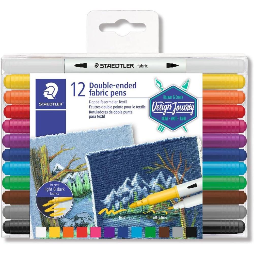 Staedtler Double-Ended Fabric Markers – Decorate T-Shirts, Pillows, Shoes and More, 12 Assorted Colors, 3190 TB12(Pocket)