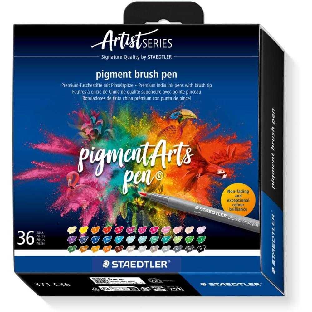 STAEDTLER Pigment Arts Multi Ink Brush Pen: 60 Colors, Fiber-Tip Pens With Brush Nib, Permanent, Waterproof, No Bleed Pens for Journaling, Coloring, Hand Lettering, Mixed Media(36 Colors)