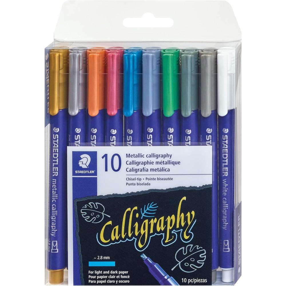 Staedtler metallic calligraphy markers, 10 metallic colours for light and dark paper, 8325 TB10