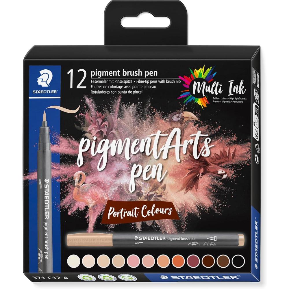 STAEDTLER Pigment Arts Brush Pen, Brush Green & Turquise, Pack of 6 Pens, 371 C6-3(Portrait)