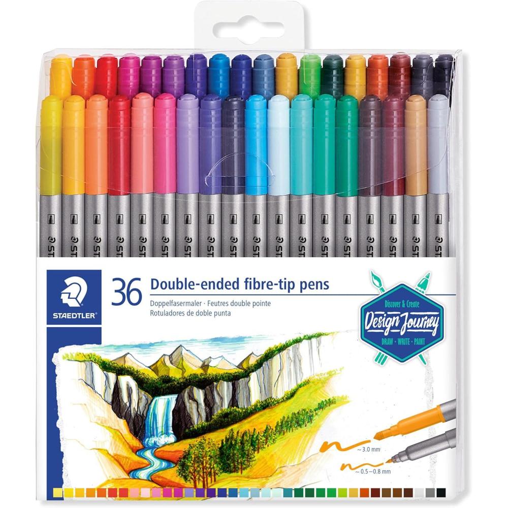 Staedtler Double Ended Markers, Assorted Bullet Tips, Assorted Colors, 36/Pack