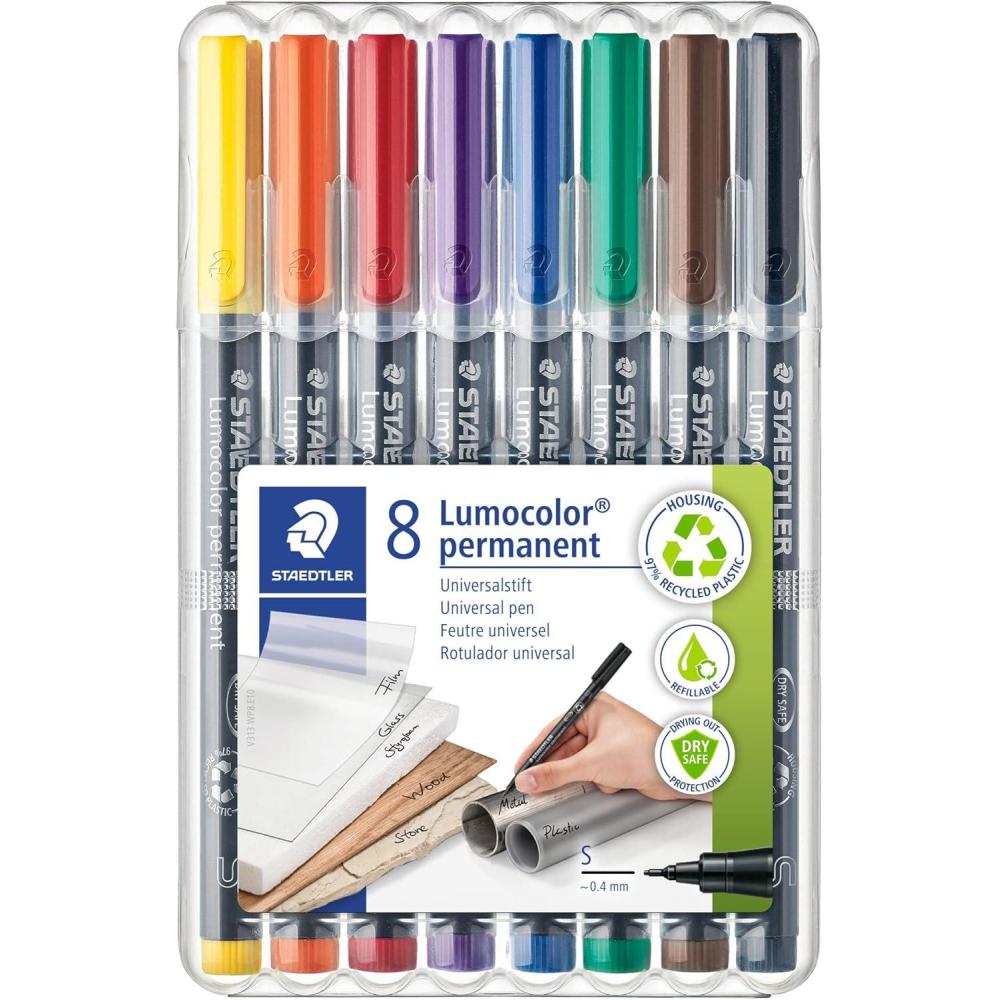 Staedtler Lumocolor Universal Pen, Medium, Felt Tip, Permanent Marker, 1.0mm, Black 317-8(Assorted Colours)