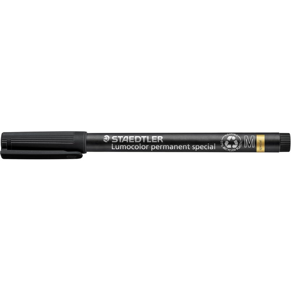 STAEDTLER Lumocolor Permanent Special Pen: 10ct, Black, Medium Felt Tip 1.0mm – Quick Dry, Smudge-Proof & Waterproof – Multi Surface: Glass, Coated, Metal, Silicone, Textiles; Outdoor Applications