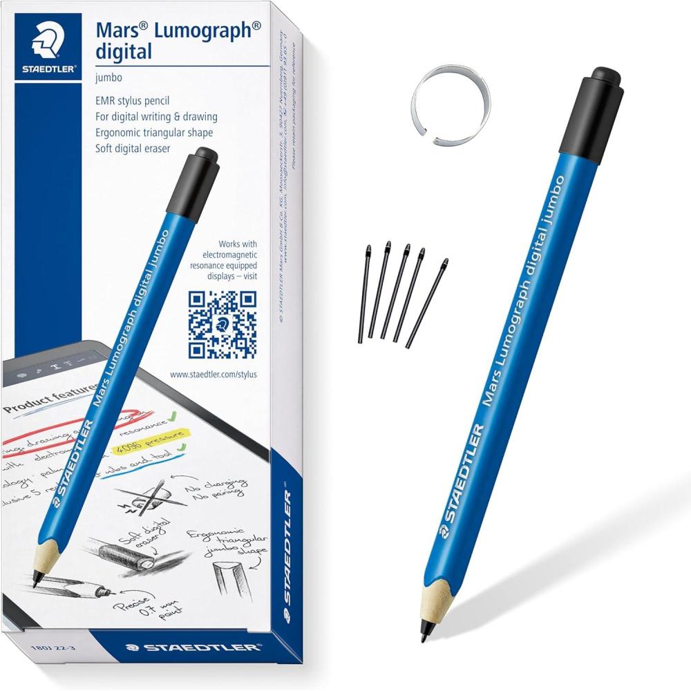 STAEDTLER Mars Lumograph Classic Digital Stylus Pen: No Charging, EMR Palm Rejection, 4.096 Pressure Levels, Hexagonal Shape, Natural Writing and Drawing on Touchscreen Tablet, Laptop, Phone(Jumbo)