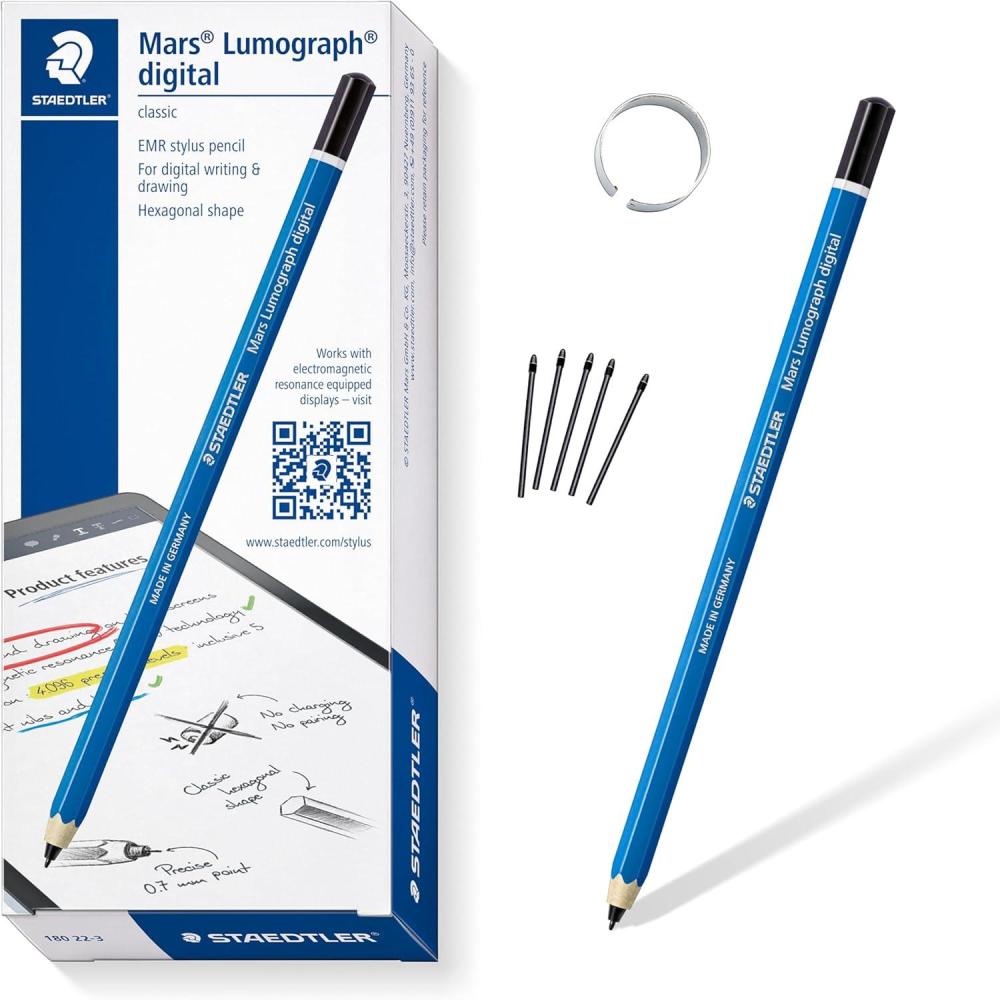 STAEDTLER Mars Lumograph Classic Digital Stylus Pen: No Charging, EMR Palm Rejection, 4.096 Pressure Levels, Hexagonal Shape, Natural Writing and Drawing on Touchscreen Tablet, Laptop, Phone(Classic)