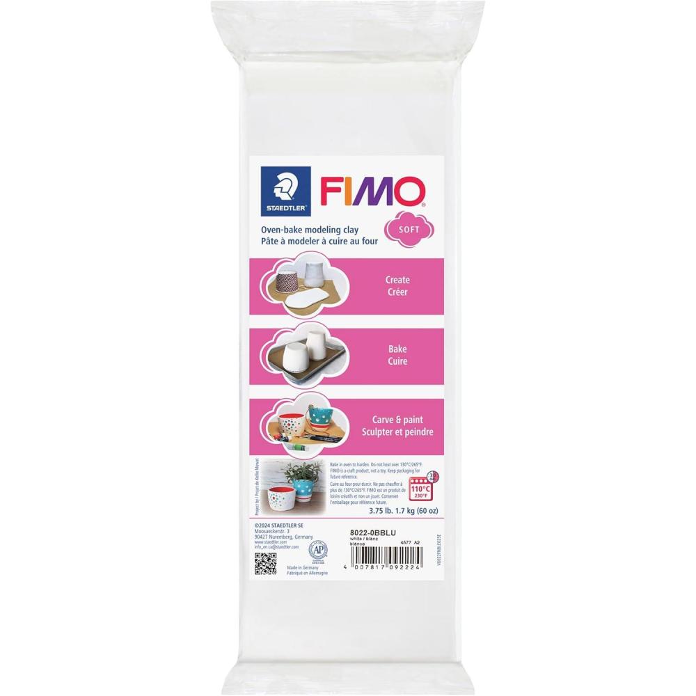 STAEDTLER FIMO Soft Polymer Clay: White, 1 lb – Oven Bake Clay for Modeling, Jewelry, Sculpting, Non-Toxic, Adult Arts and Crafts & Hobbies(3.75 lb block)