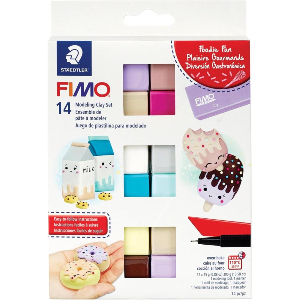 STAEDTLER FIMO Soft Polymer Clay Set: Magical Creatures, 12 Half Blocks, Sculpting Tool and Marker – Oven Bake Modeling Clay, Non-Toxic, Arts and Crafts for Beginners(Foodie Fun)