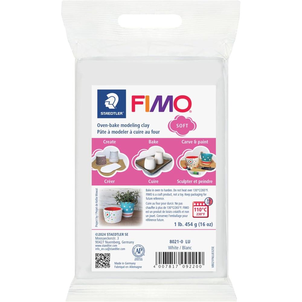 STAEDTLER FIMO Soft Polymer Clay: White, 1 lb – Oven Bake Clay for Modeling, Jewelry, Sculpting, Non-Toxic, Adult Arts and Crafts & Hobbies(1 lb block)