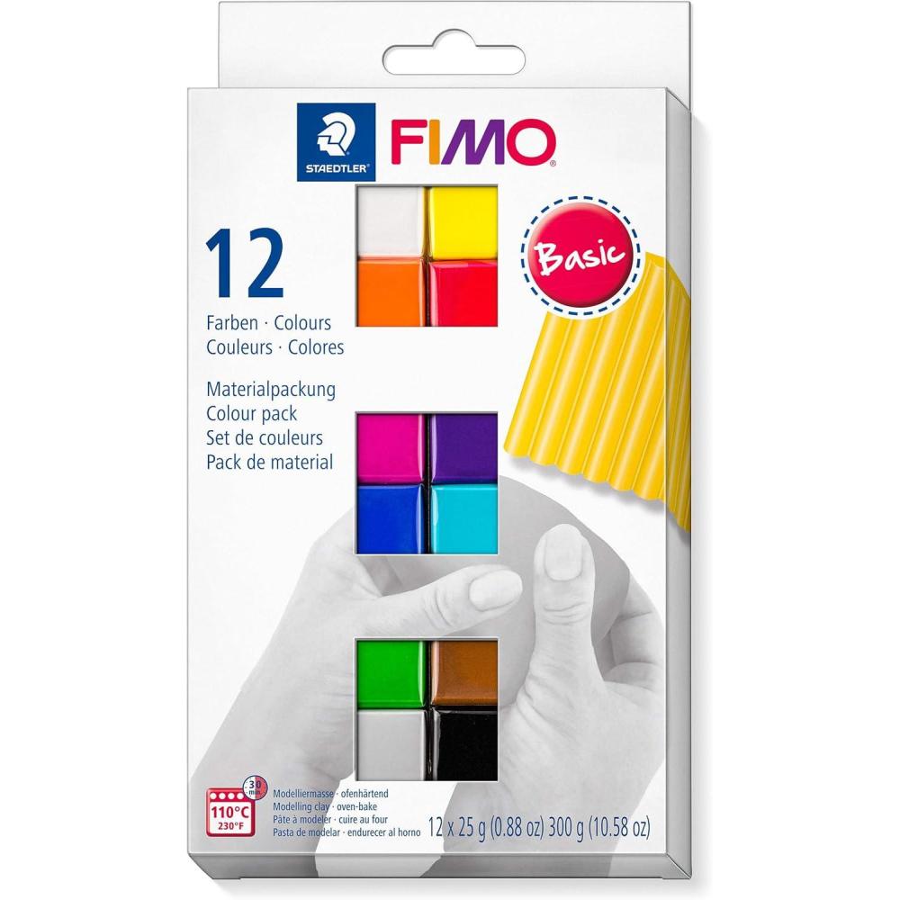 STAEDTLER FIMO Soft Oven Bake Polymer Clay: Set of 12 Assorted Colors (25g Each) – Non-Toxic Clay for Modeling, Jewelry, Sculpting – Adult Arts and Crafts & Hobbies