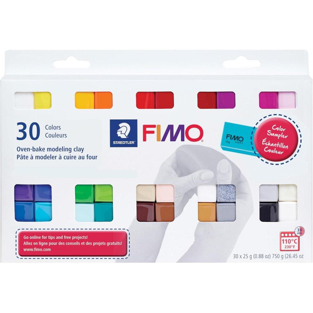STAEDTLER FIMO Soft Oven-Bake Polymer Clay – Assorted Colors Sampler: 30 x 25g Half Blocks – Starter Kit for Modelling, Jewelry Making, Sculpting, Non-Toxic, Adult Arts and Crafts Supplies & Hobbies
