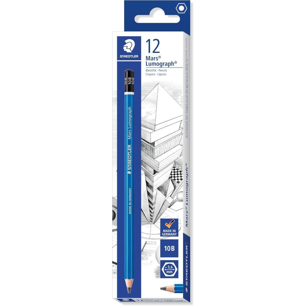 Staedtler Mars Lumograph 4B Graphite Art Drawing Pencil, Medium Soft, Break-Resistant Bonded Lead, 12 Pack, 100-4B(10B)
