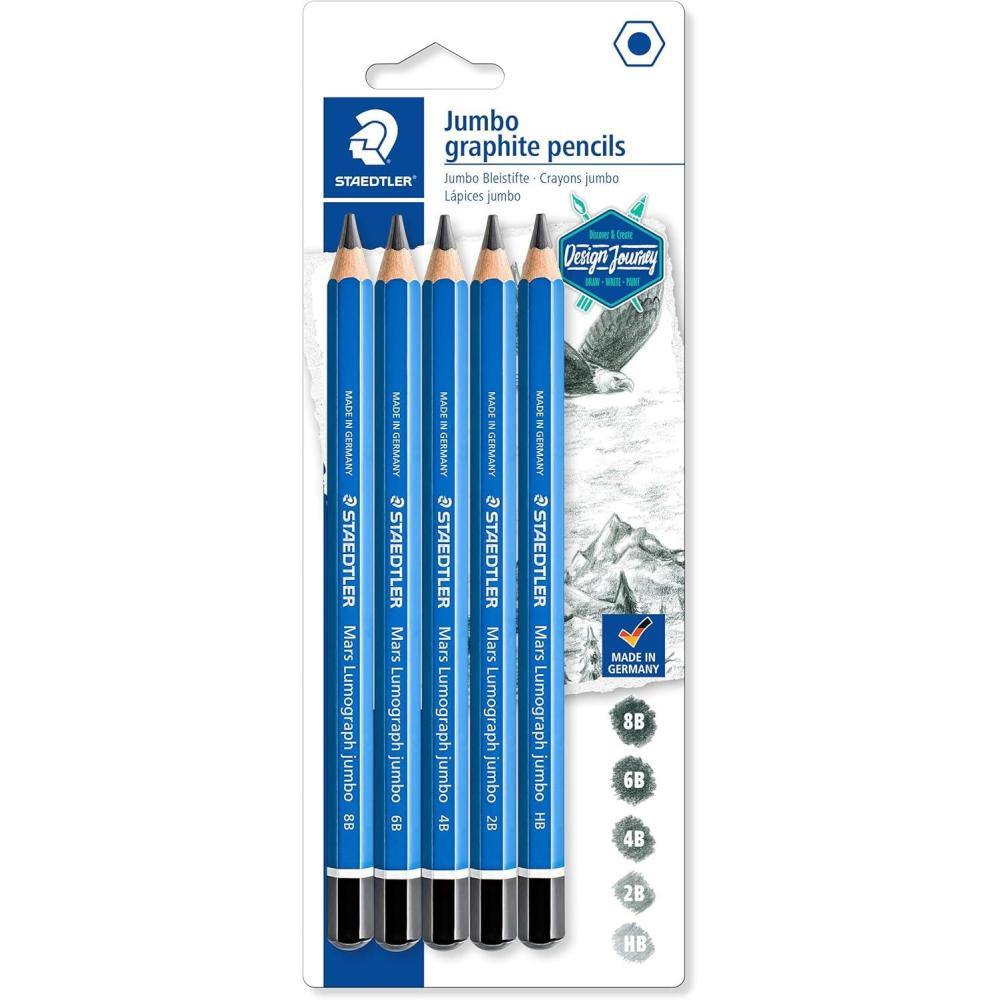 PENCILS DRAWING MARS LUMOGRAPH JUMBO STAEDTLER SET OF 5(5 Count (Pack of 1))
