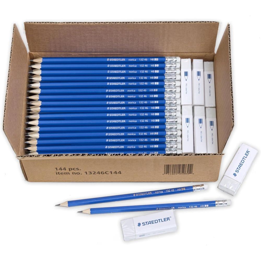 STAEDTLER Norica #2 HB Wood-Cased Pencil Set: 18 Pre-Sharpened Graphite Pencils with 1 Eraser & 1 Sharpener, Break-Resistant Lead, For Writing & Drawing, Blue, Ideal for Classroom, Home & Office(1 Count (Pack of 156))