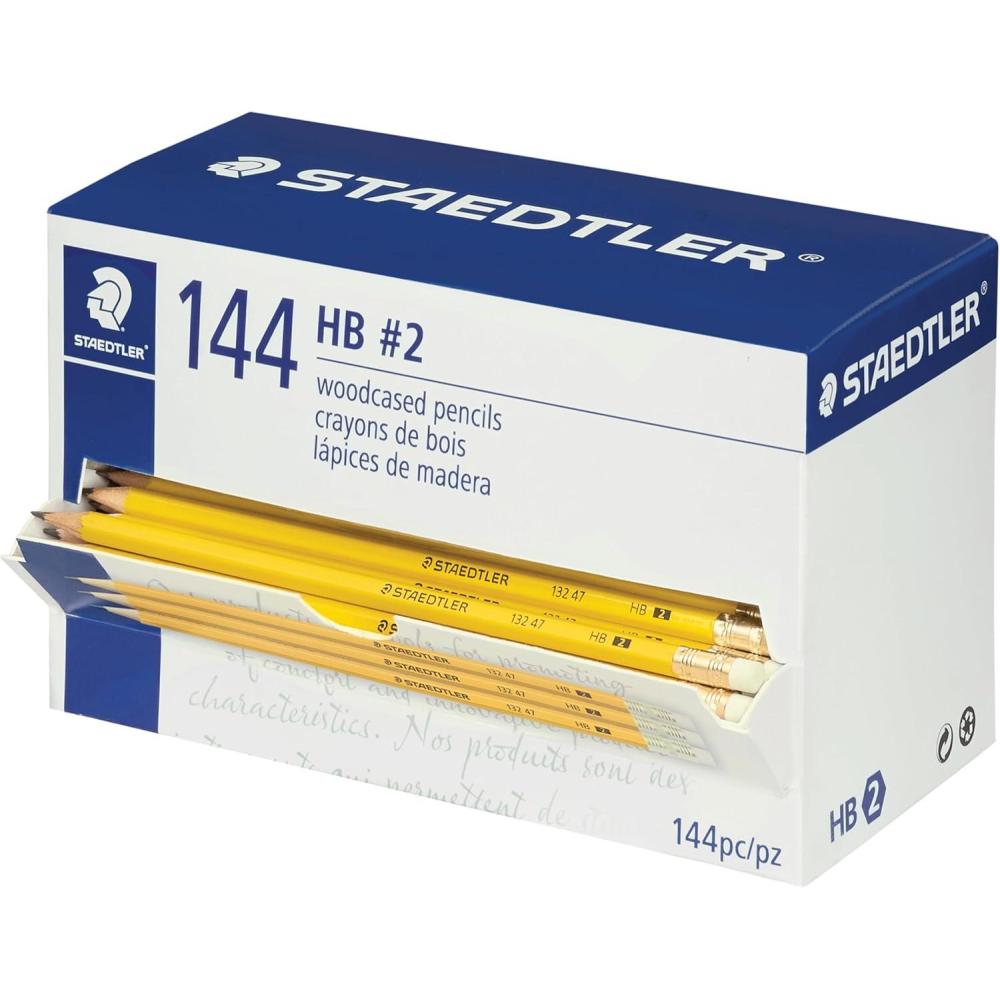 STAEDTLER Yellow School Pencils (144-Pack), Pre-Sharpened #2 HB with Erasers, Ready-to-Use School Supplies for Students and Teachers(Pencils)