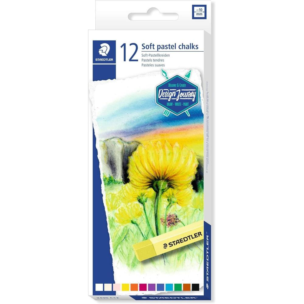 Staedtler Karat Premium Quality Soft Pastel Chalks Set of 12 colors in Heavy-Duty Cardboard Storage Case (2430C12)(12 Count (Pack of 1))