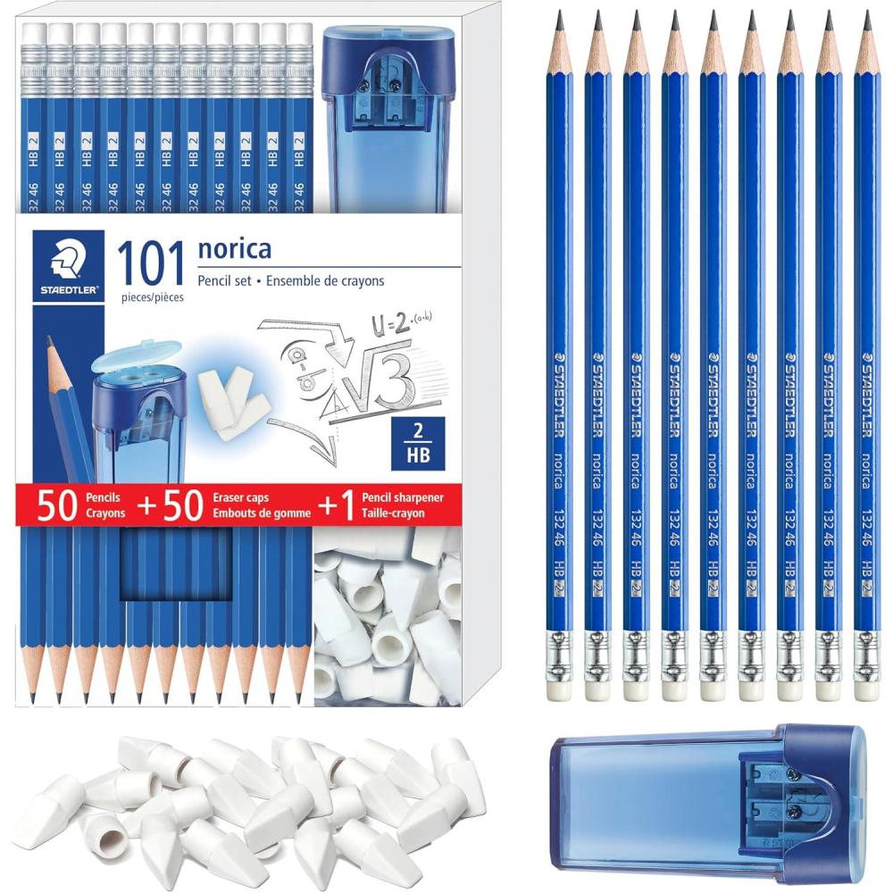 STAEDTLER Norica #2 HB Wood-Cased Pencil Set: 18 Pre-Sharpened Graphite Pencils with 1 Eraser & 1 Sharpener, Break-Resistant Lead, For Writing & Drawing, Blue, Ideal for Classroom, Home & Office(1 Count (Pack of 101))