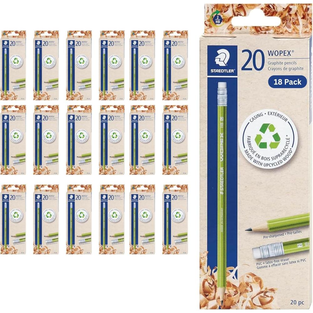 STAEDTLER WOPEX Pre-Sharpened #2 Pencils, Pack of 20 – Ergonomic Triangular Shape, Break-Resistant, Non-Slip Surface, Wood-Polymer, PVC-Free Eraser Tip(18 Pack)