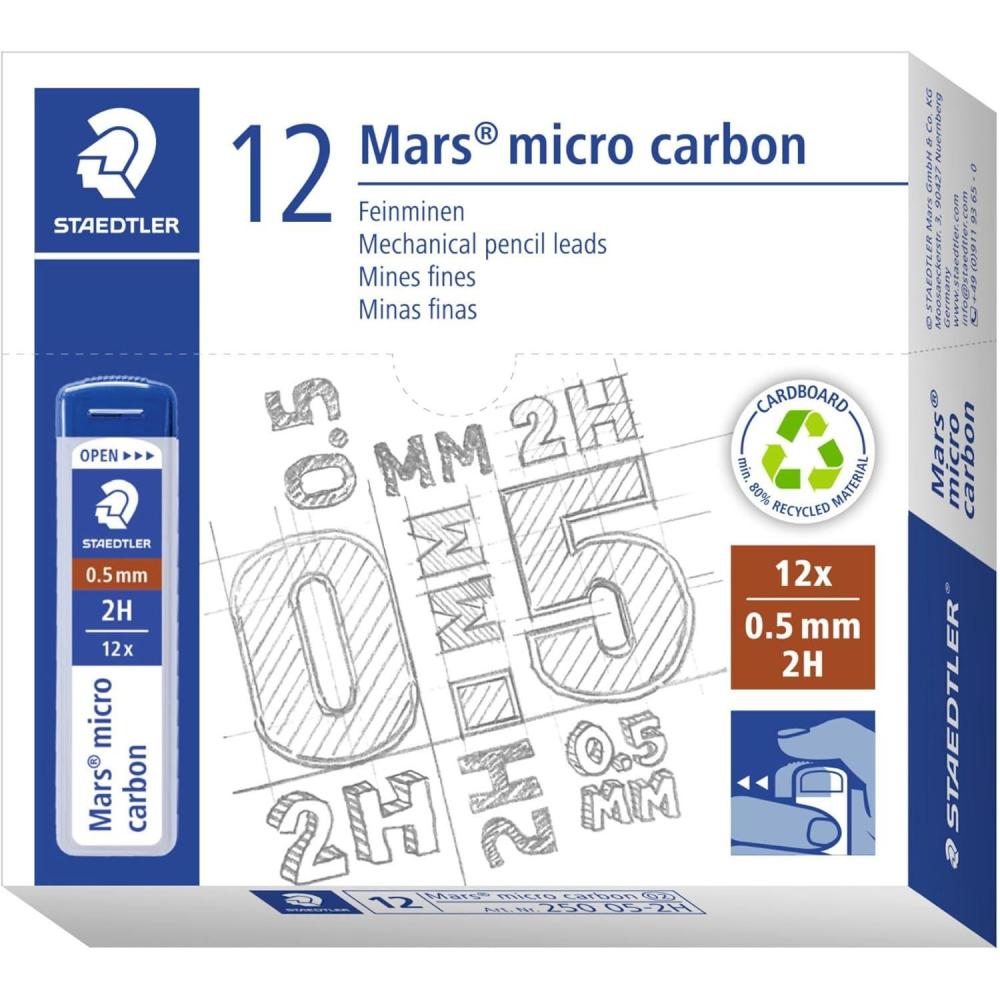 STAEDTLER Mars Micro Carbon 250 09 0.9mm HB Mechanical Pencil Lead (Pack of 12) (250 09-HB VE)(0.5 mm)