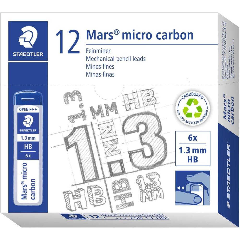 STAEDTLER Mars Micro Carbon 250 09 0.9mm HB Mechanical Pencil Lead (Pack of 12) (250 09-HB VE)(1.3 mm)