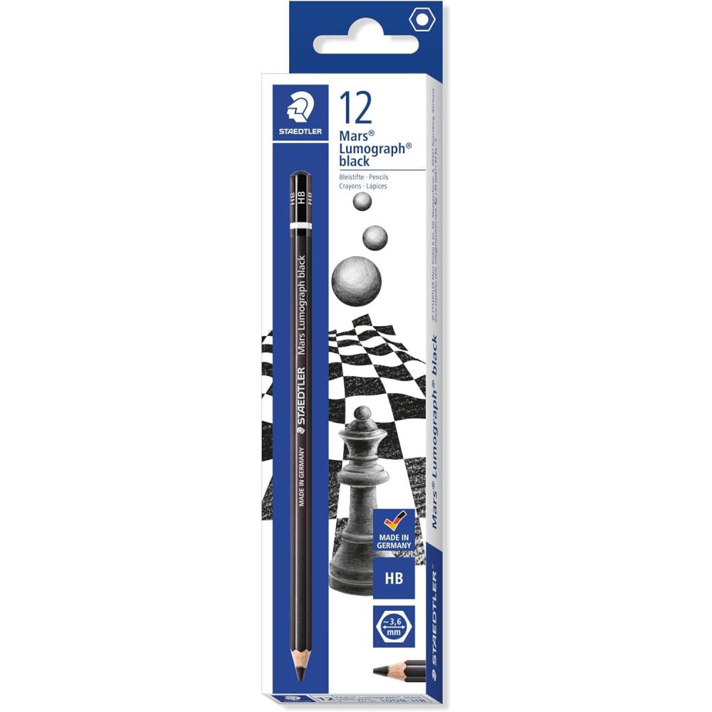 STAEDTLER Mars Lumograph Black Art Pencils, Presharpened HB/#2 Artist Pencils, Box of 12, 100B-HB(Grade HB)