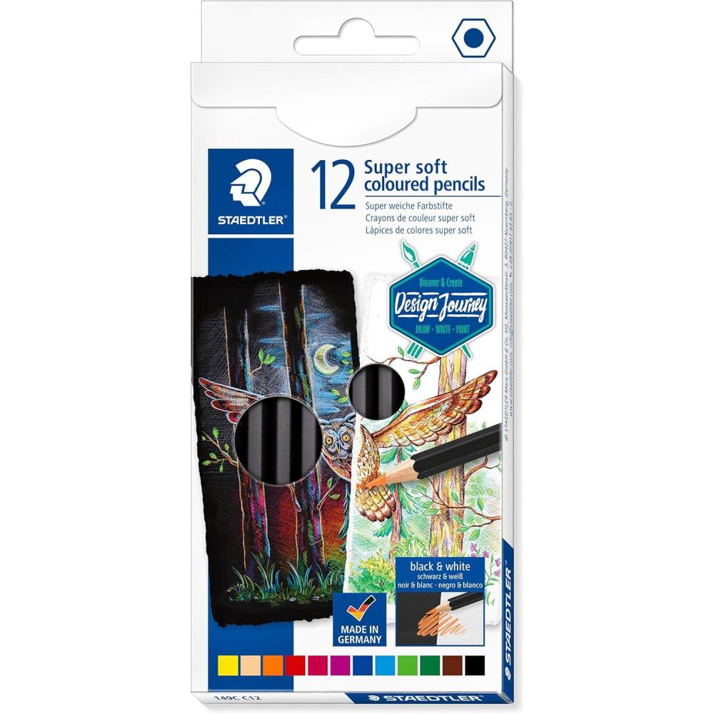 Staedtler Super Soft coloring pencils, rich pigments perfect for light and dark paper, Assorted Color Pencils, Box of 24, 149C C14(multicoloured)
