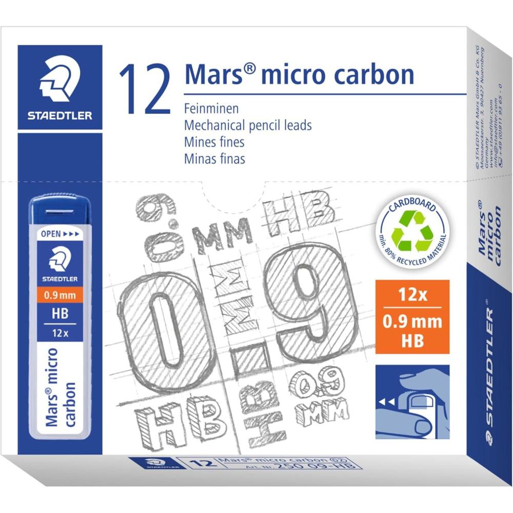 STAEDTLER Mars Micro Carbon 250 09 0.9mm HB Mechanical Pencil Lead (Pack of 12) (250 09-HB VE)(0.9 mm)