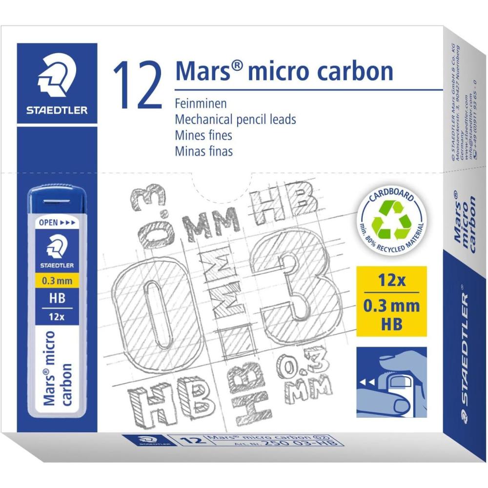 STAEDTLER Mars Micro Carbon 250 09 0.9mm HB Mechanical Pencil Lead (Pack of 12) (250 09-HB VE)(1 Count (Pack of 12))
