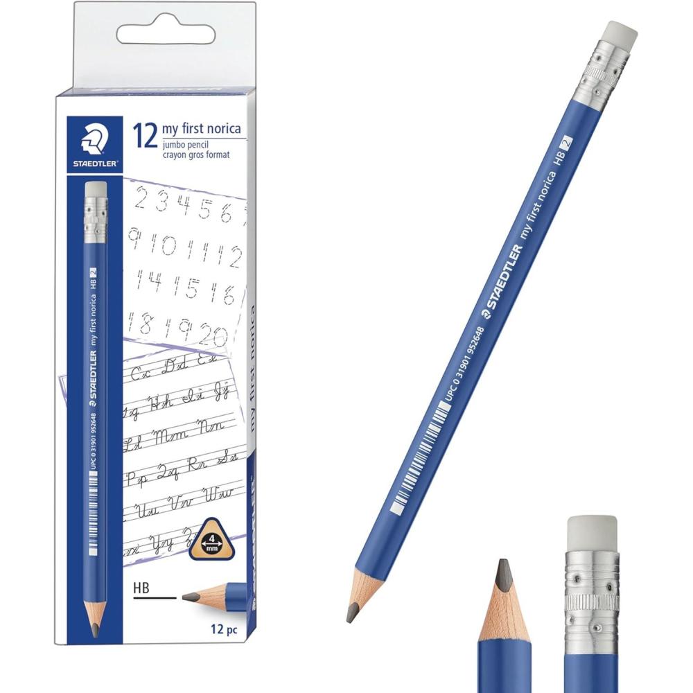 STAEDTLER My First Norica Triangular Learner’s Pencil, #2 HB, 12 Count, Easy-Grip 3-Sided Design for Beginning Writers, Pre-Sharpened Pencils