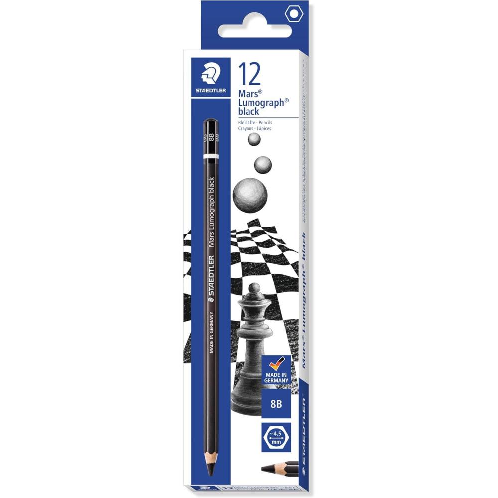 STAEDTLER Mars Lumograph Graphite Watercolor Pencils, Box of 12 4B Lead Pencils, 100A-4B(black-8b)