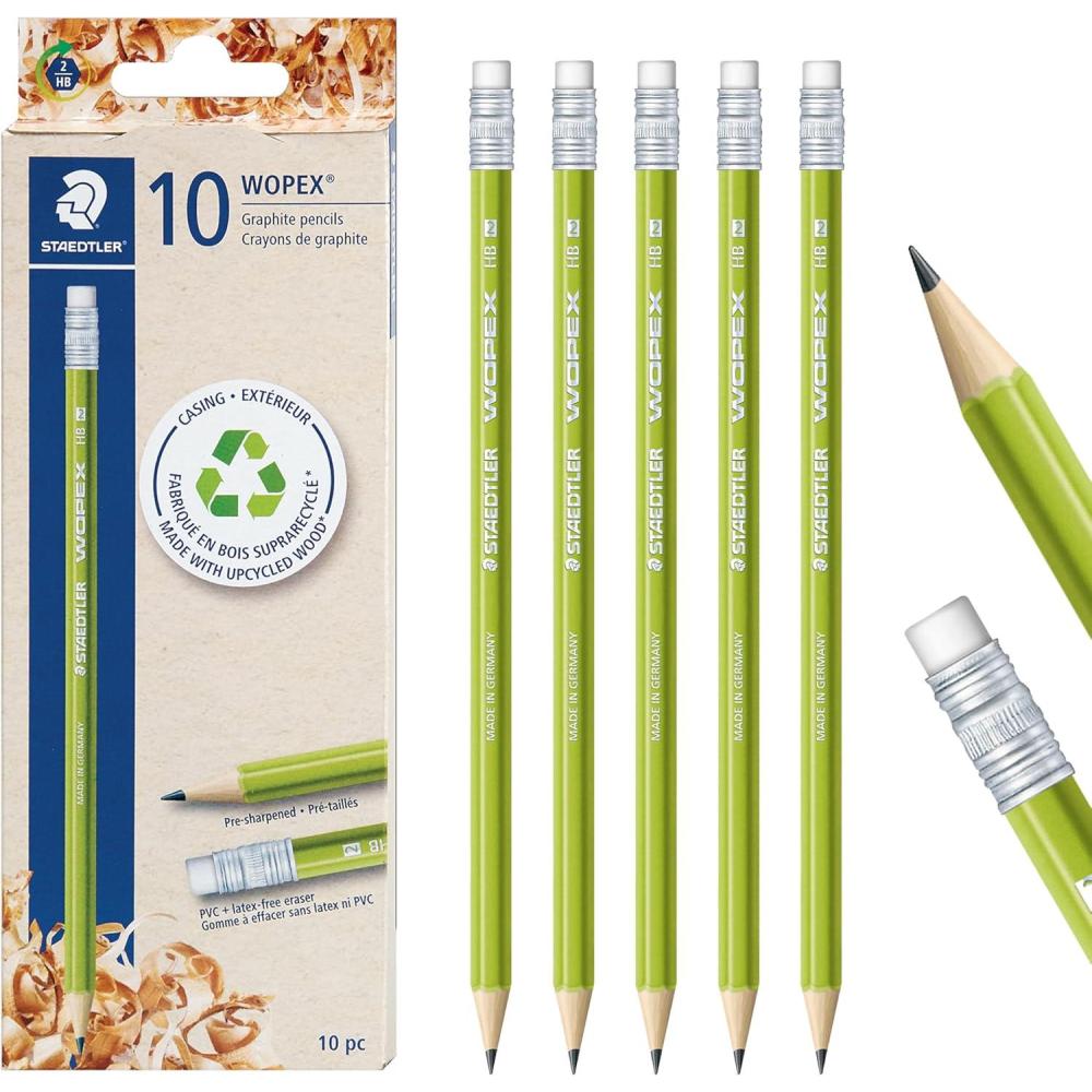 STAEDTLER WOPEX Pre-Sharpened #2 Pencils, Pack of 20 – Ergonomic Triangular Shape, Break-Resistant, Non-Slip Surface, Wood-Polymer, PVC-Free Eraser Tip(10 Count)