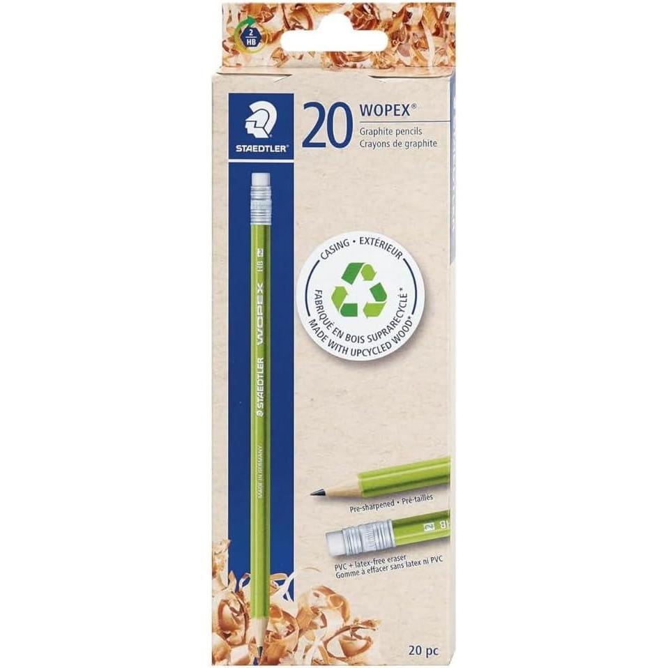 STAEDTLER WOPEX Pre-Sharpened #2 Pencils, Pack of 20 – Ergonomic Triangular Shape, Break-Resistant, Non-Slip Surface, Wood-Polymer, PVC-Free Eraser Tip(20 Count)