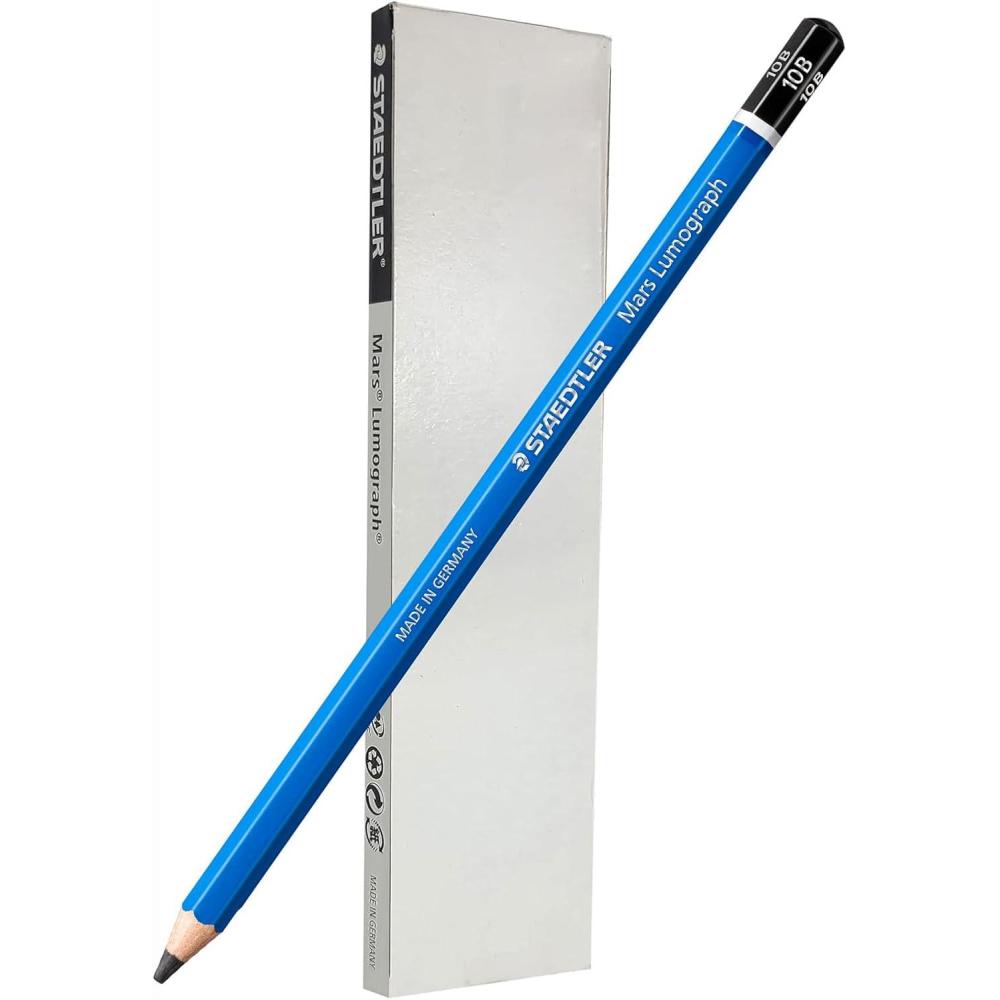 Pencil Mars Lumograph 10B Art Drawing Pencils, Pre-sharpened Graphite Pencils, Break-Resistant Bonded Lead, 100% PEFC, pack of 6