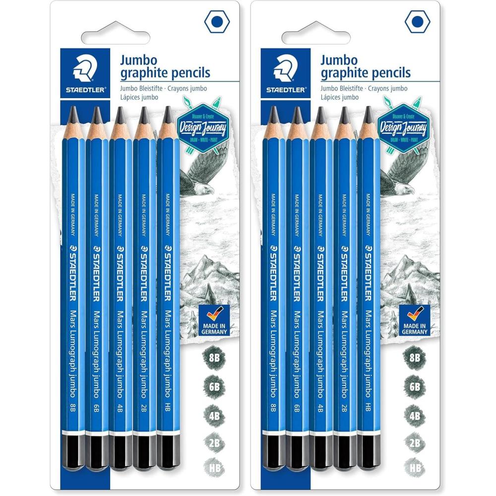 PENCILS DRAWING MARS LUMOGRAPH JUMBO STAEDTLER SET OF 5(5 Count (Pack of 2))