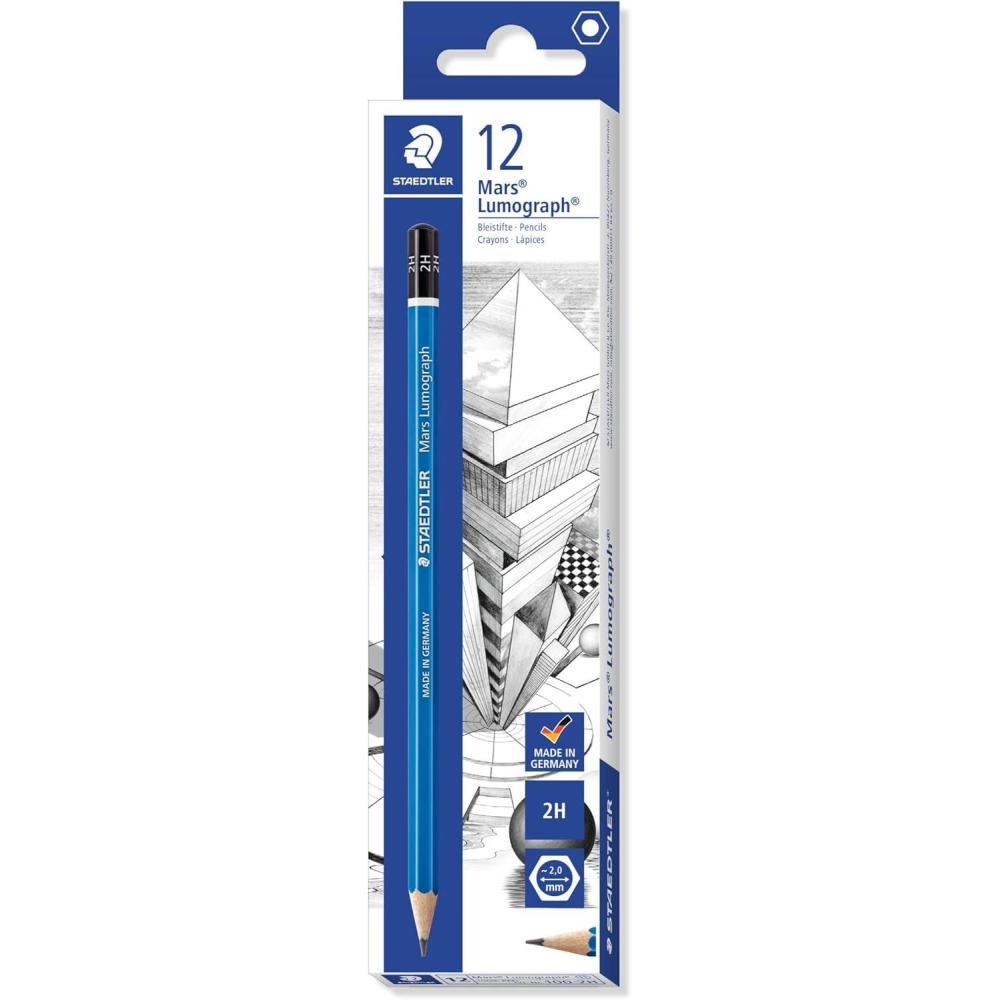 Staedtler Mars Lumograph 4B Graphite Art Drawing Pencil, Medium Soft, Break-Resistant Bonded Lead, 12 Pack, 100-4B(2H)