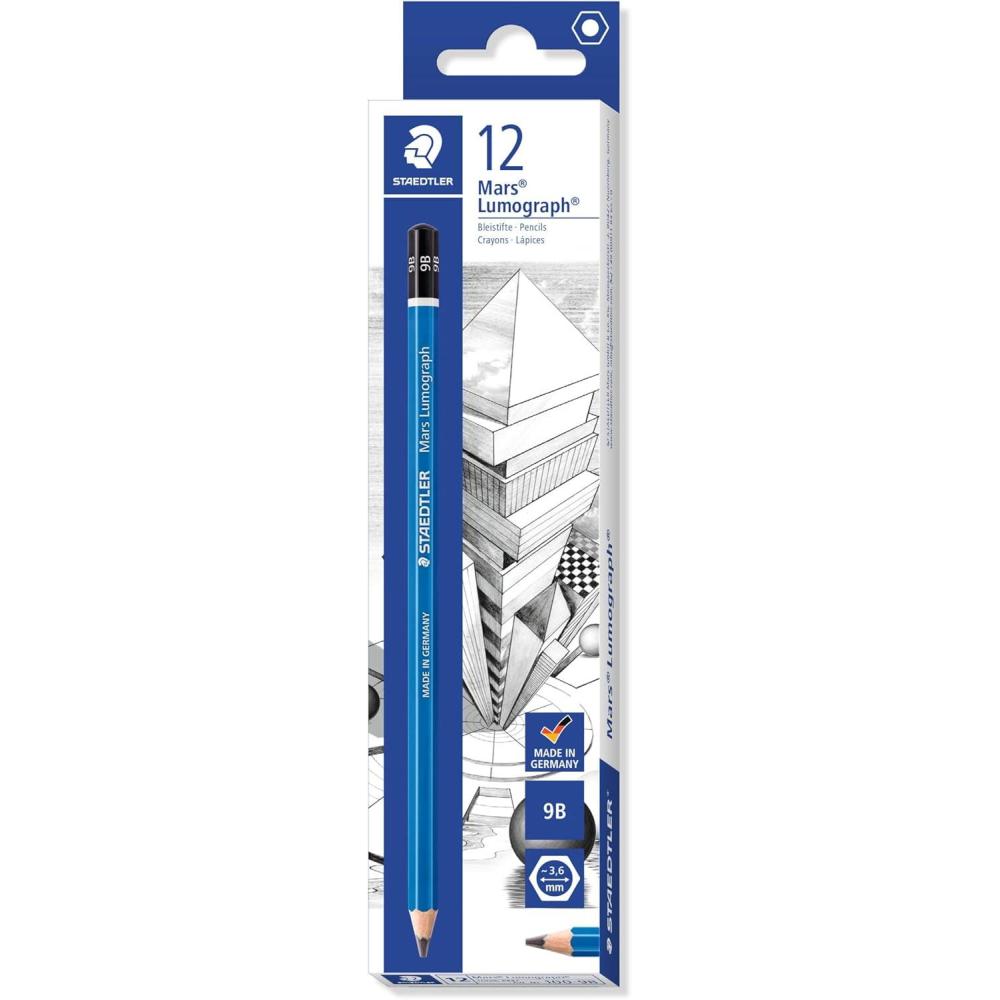 STAEDTLER Mars Lumograph 6H Graphite Art Drawing Pencil, Medium Hard, Break-Resistant Bonded Lead, 12 Pack, 100-6H, blue (100-6H VE)(9B)