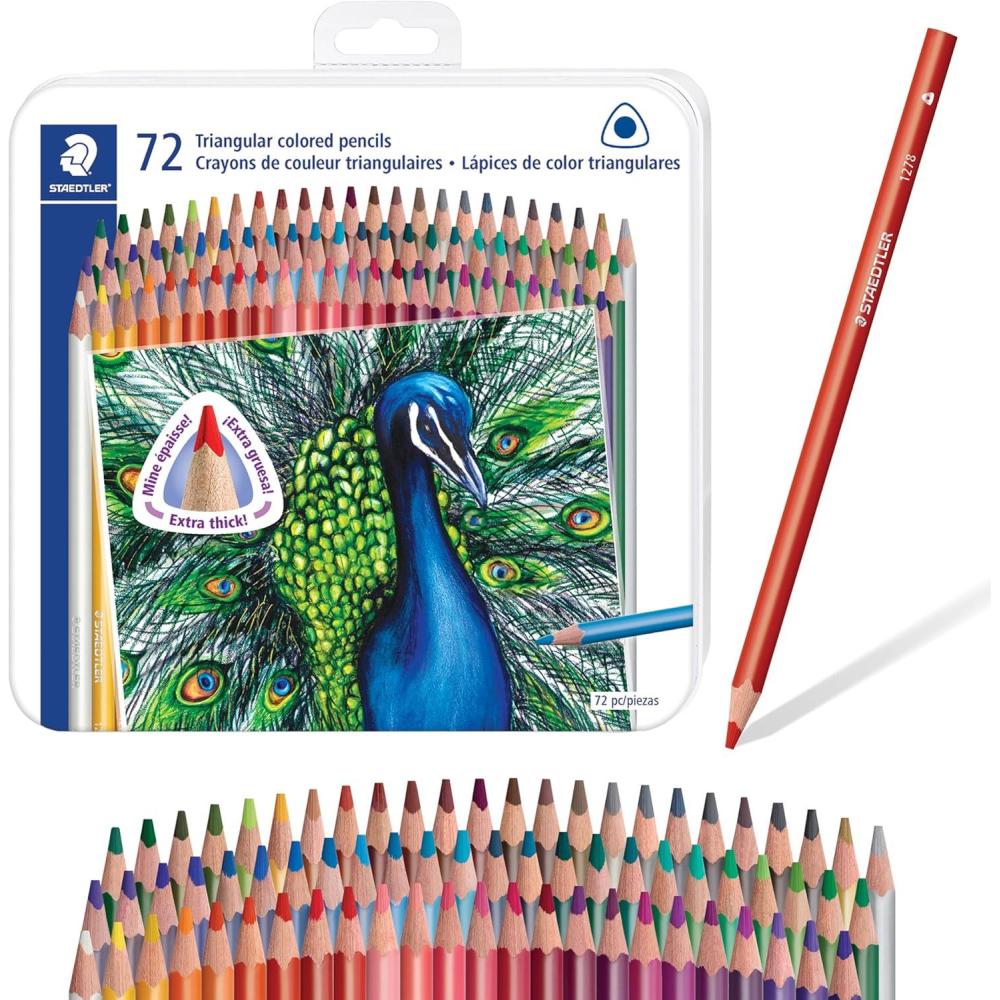 Staedtler Colored Pencils, Triangular Barrel, 48 Pack Assorted, Metal Tin 1278 M48(72 Count (Pack of 1))