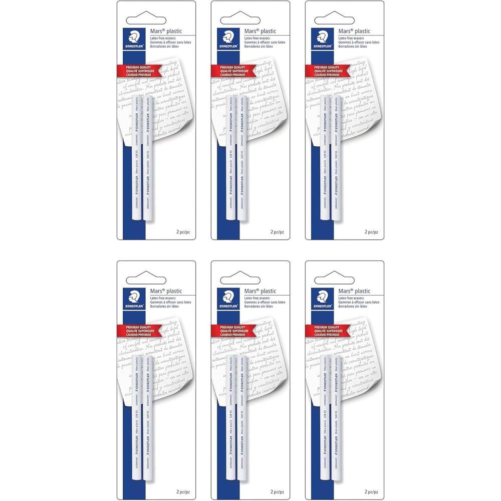 STAEDTLER Mars Plastic Eraser Pen with Refillable Holder, German-Made Eraser for Pencils, Smudge-Free & Tear-Free Precision, Retractable Design with Clip, Blue(6 Pack – 2 Eraser Refills / Pack)