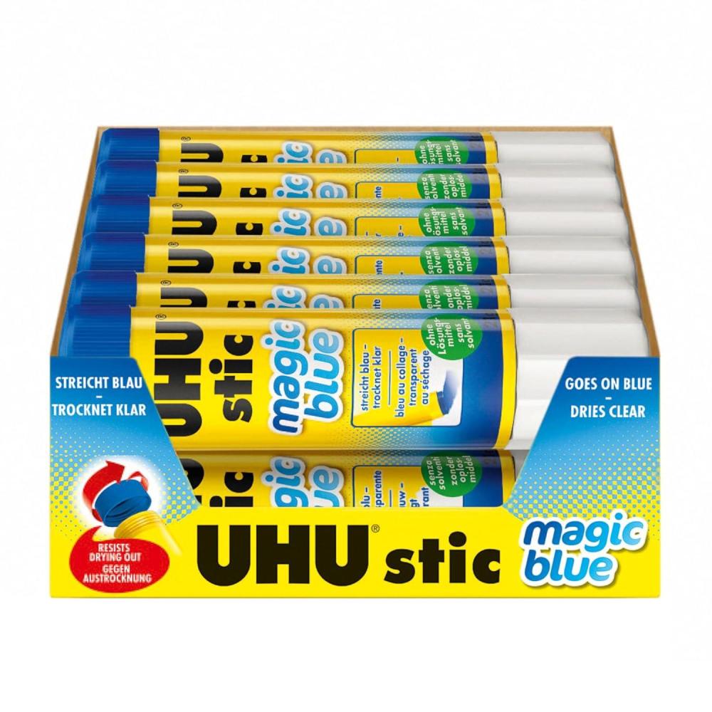 UHU Colored All Purpose Glue Stick 12-Pack Blue Applies & Dries Clear, 1.41oz – Non-Toxic, Washable. Permanent Strong Bond, Solvent-Free with Screw Cap,(12 pack)