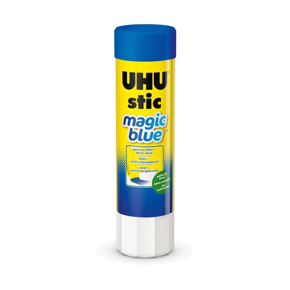 UHU Colored Glue Stick, 0.74oz Blue, rubs on Blue & Dries Clear, Washable, Solvent Free, Screw on Cap, Pack of 24(0.29 oz)