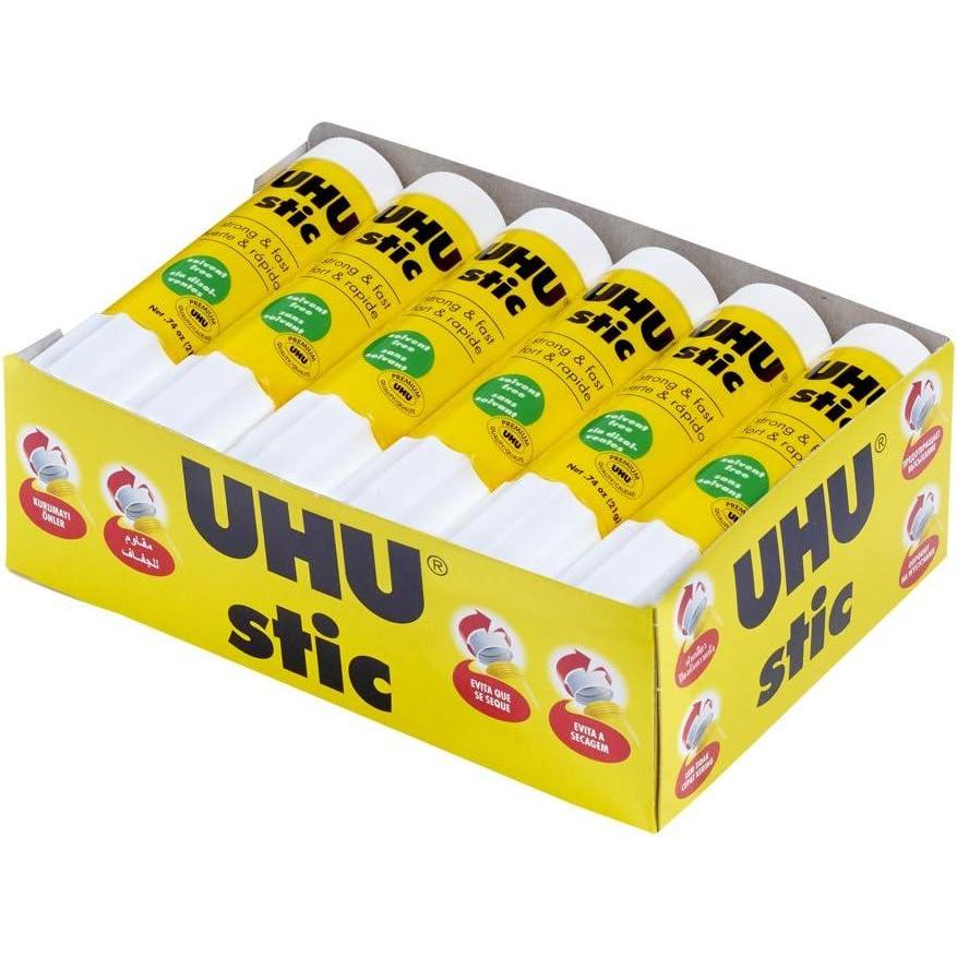 UHU Stic Glue Stick, 12-Pack Bulk Set: 21g Sticks – Washable & Non-Toxic – All Purpose School & Craft Adhesive for Kids, Scrapbooking, Office & Home Use – Dries Clear, Screw Cap, Strong, Solvent Free