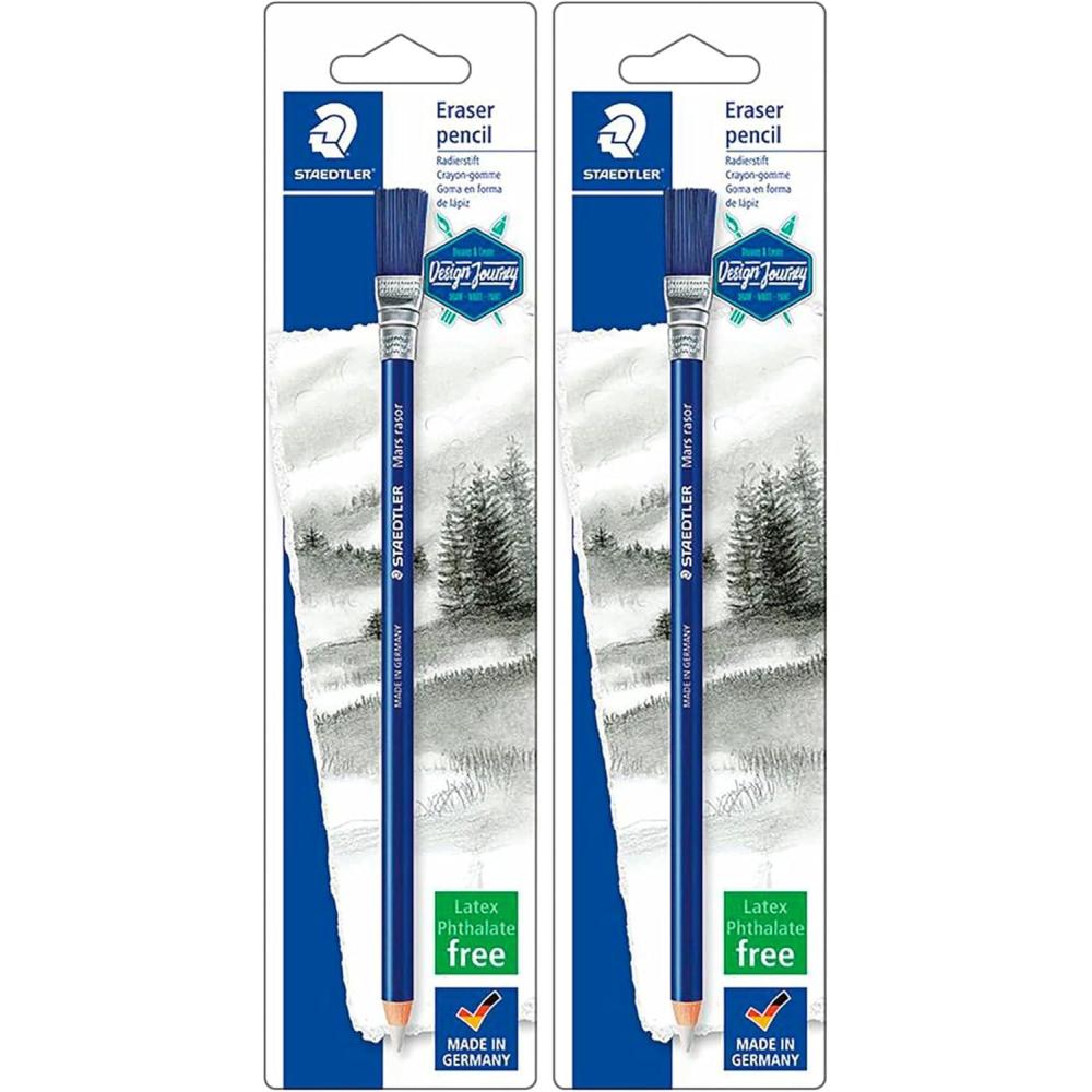 STAEDTLER Eraser Pencil with Brush, White, Blue, 1 Count (Pack of 1)(1 Count (Pack of 2))