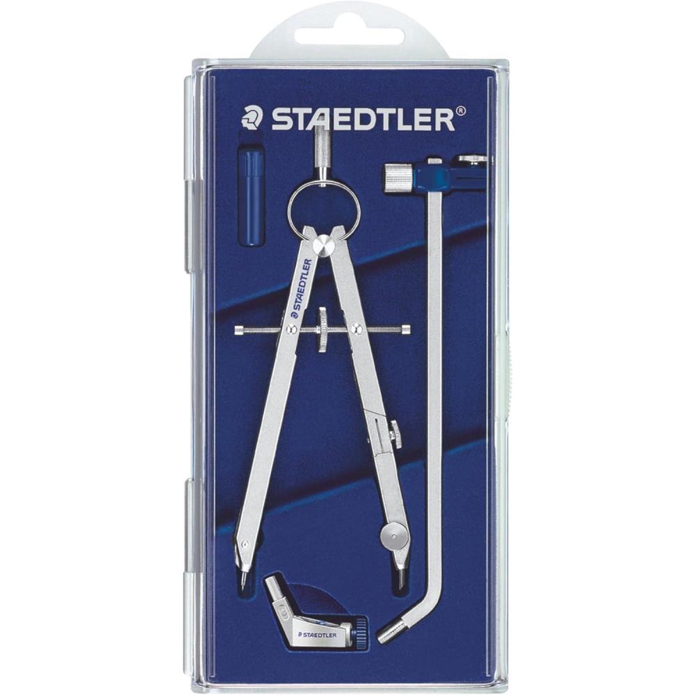 Staedtler Mars Comfort, Professional Drafting, Drawing Compass with Extension Arm, Draws Circles up to 19.5 Inch Diameter, Spring Bow Compass with Center Adjuster Wheel, 551 02(4 Piece Professional Set)
